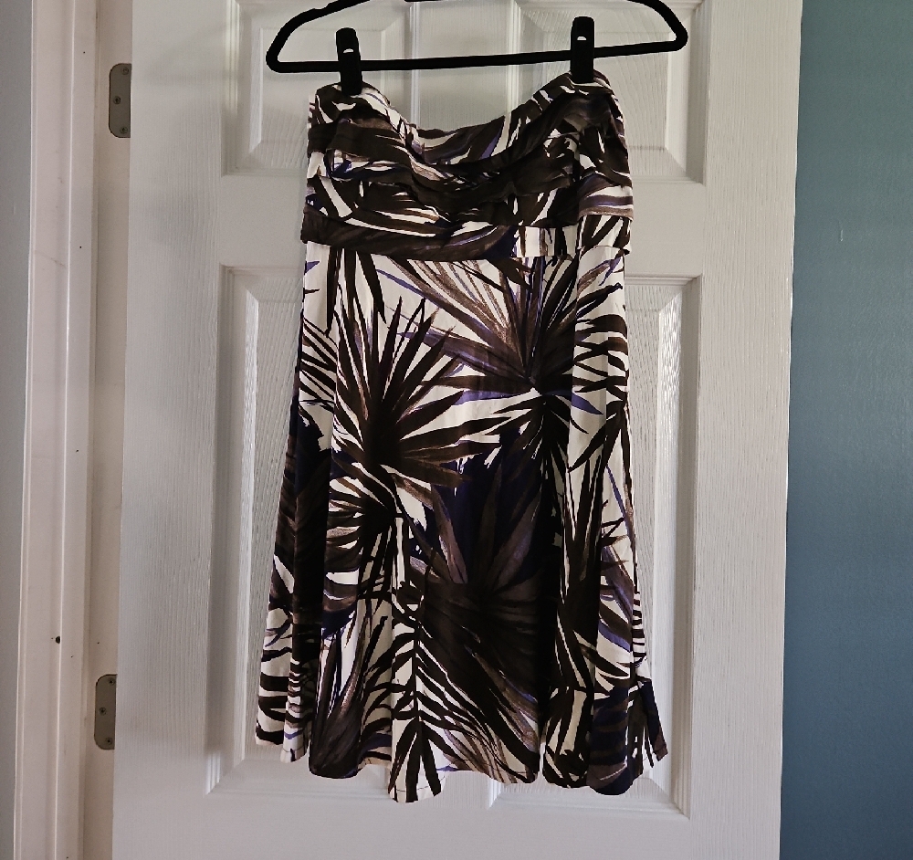 Cache Purple, Brown, & White Ruched Fit and Flare Skirt Size L